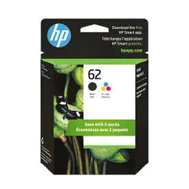 HP 62 2-pack Black/Tri-color Original Ink Cartridges, N9H64FN#140