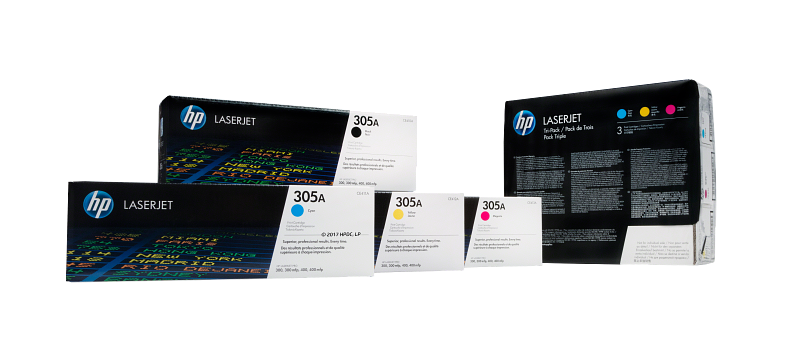 HP 305A, (CF370A-M) 3-Pack Cyan/Magenta/Yellow Original LaserJet Toner Cartridges HP 305A, (CF370A-M) 3-Pack Cyan/Magenta/Yellow Original LaserJet Toner Cartridges