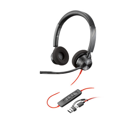 HP 8X219AA Poly Blackwire 3320 sztereó USB-C headset + USB-C–USB-A-adapter