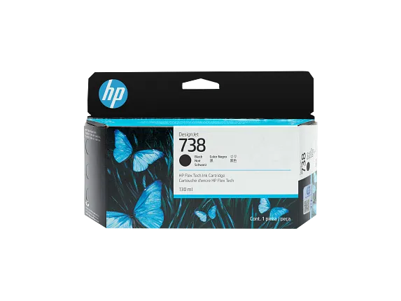 Ink Supplies, HP 738 130-ml Black DesignJet Ink Cartridge, 498N4A