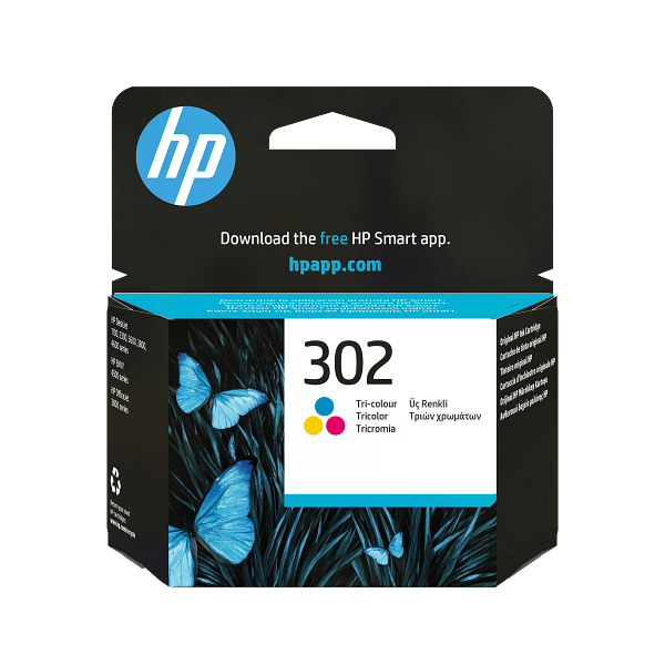 HP 302 Tri-Color Original Ink Cartridge, F6U65-80029, F6U65AE
