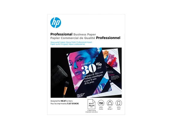 HP Business Papers, HP Professional Business Paper, Glossy, 48 lb, 8.5 x 11 in. (216 x 279 mm), 150 sheets Q1987A