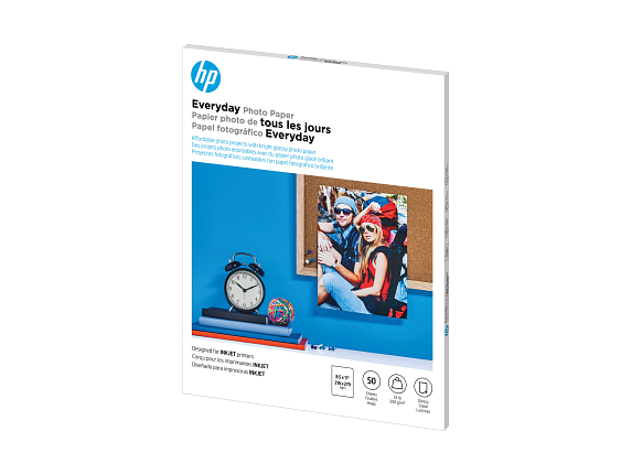 HP Everyday Photo Paper, Glossy, 52 lb, 8.5 x 11 in. (216 x 279 mm), 50 sheets Q8723A - Left
