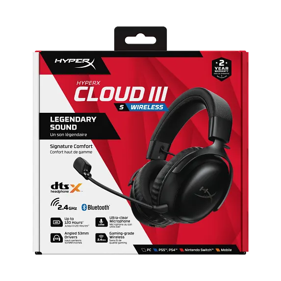 HyperX Gaming Headsets, HyperX Cloud III S Wireless - Gaming Headset (Black)