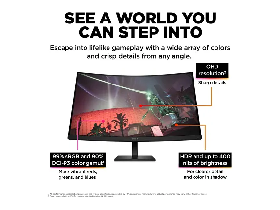 Omen by HP 31.5 inch QHD 165Hz Curved Gaming Monitor - Omen 32c, цвет: Qhd (2560 X 1440) — фото 8