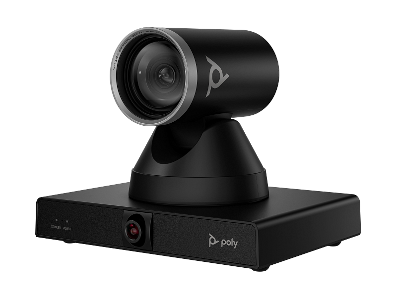 Poly-Studio-E60-MechanicalPan-Tilt-Zoom-PTZ-Camera-JetBlack-Coreset-WhiteBG-FrontLeft