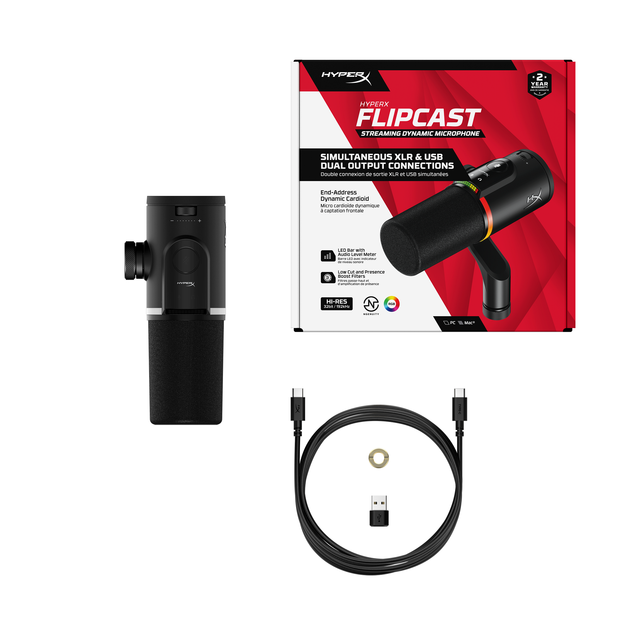 FlipCast Microphone HyperX Dynamic - USB⁄XLR – XLR⁄USB Streaming