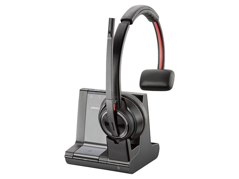 Poly Savi 8210, MSFT headset in charging stand - Left