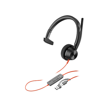 HP 8X215AA Poly Blackwire 3310 monaurális USB-C headset + USB-C–USB-A-adapter