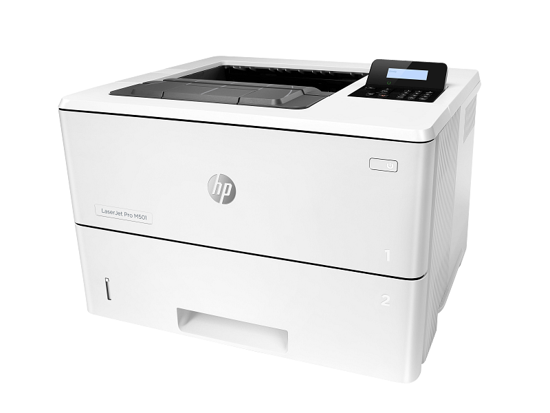 HP LaserJet Pro M501dn, left view, no output