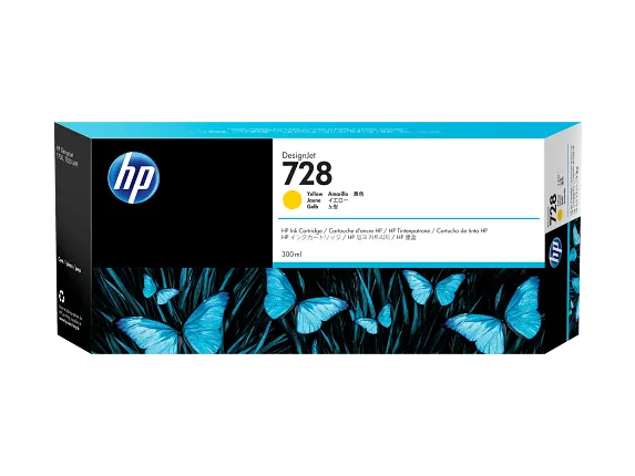 Ink Supplies, HP 728 300-ml Yellow DesignJet Ink Cartridge, F9K15A
