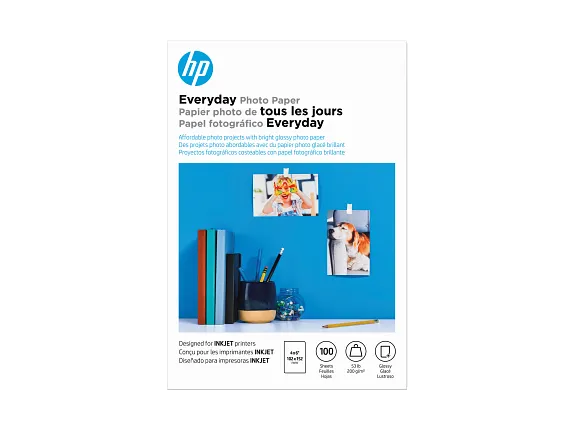 HP Everyday Photo Paper, Glossy, 52 lb, 4 x 6 in. (101 x 152 mm), 100 sheets CR759A