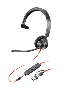 Poly Blackwire 3315 Monaural Microsoft Teams Certified USB-C Headset +3.5mm Plug +USB-C/A Adapter