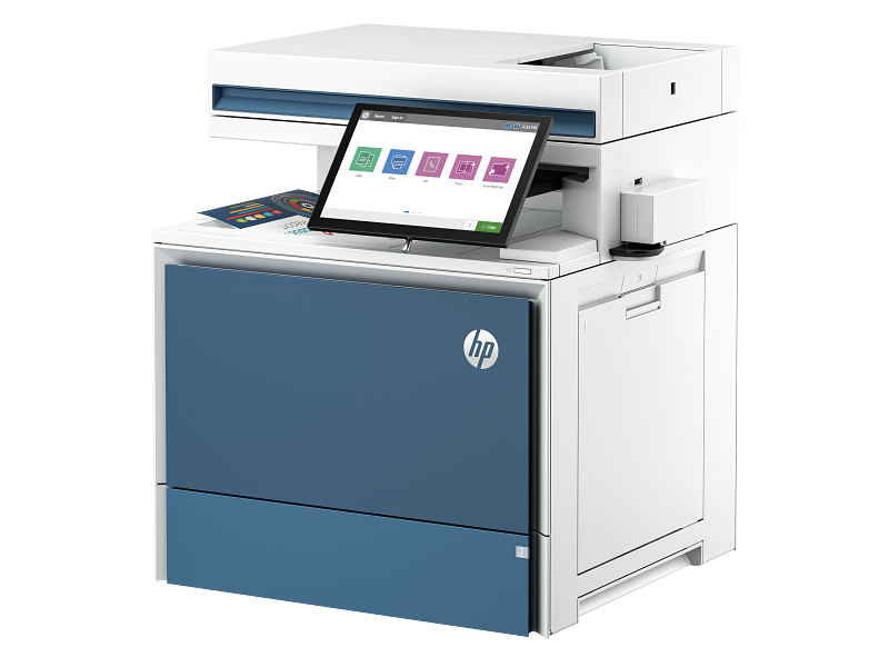 HP Color LaserJet Enterprise Flow MFP 5800 - ZF Transactional - AtmosphereBlue Catalog WhiteBG Front