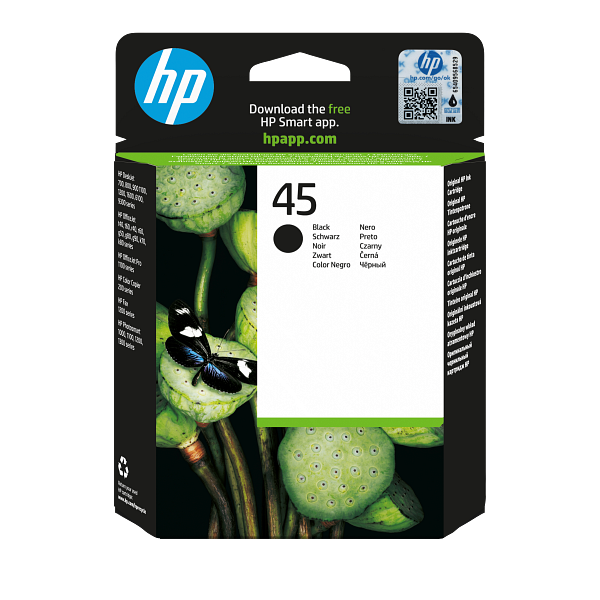 HP 45ge Black Original Ink Cartridge, 51645-80027, 51645AE