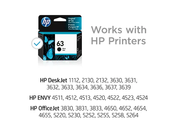 Series 5 of 9 Ink Supplies, HP 63 Black Original Ink Cartridge, F6U62AN#140
