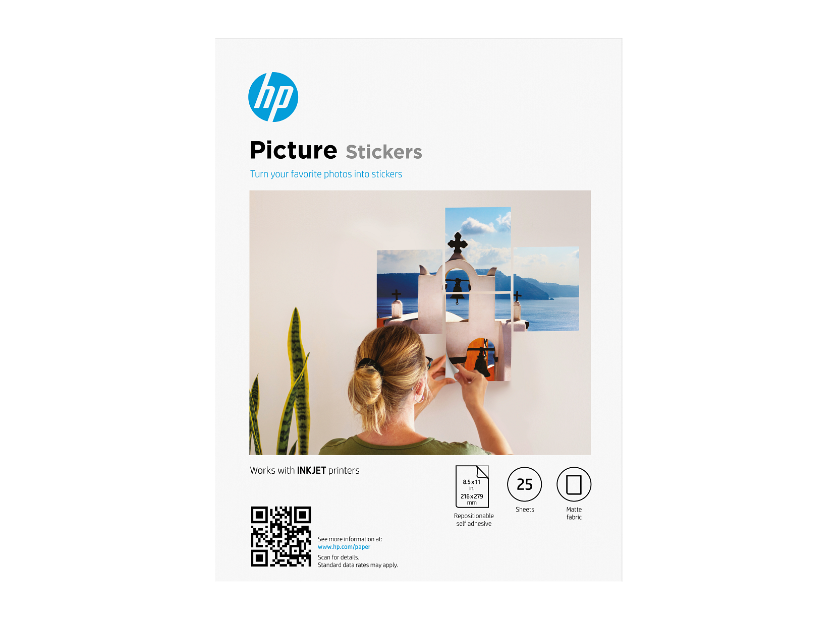 HP Picture Stickers 8.5 x 11 in. (216 x 279 mm) 25 sheets - Afbeelding 1 van 4