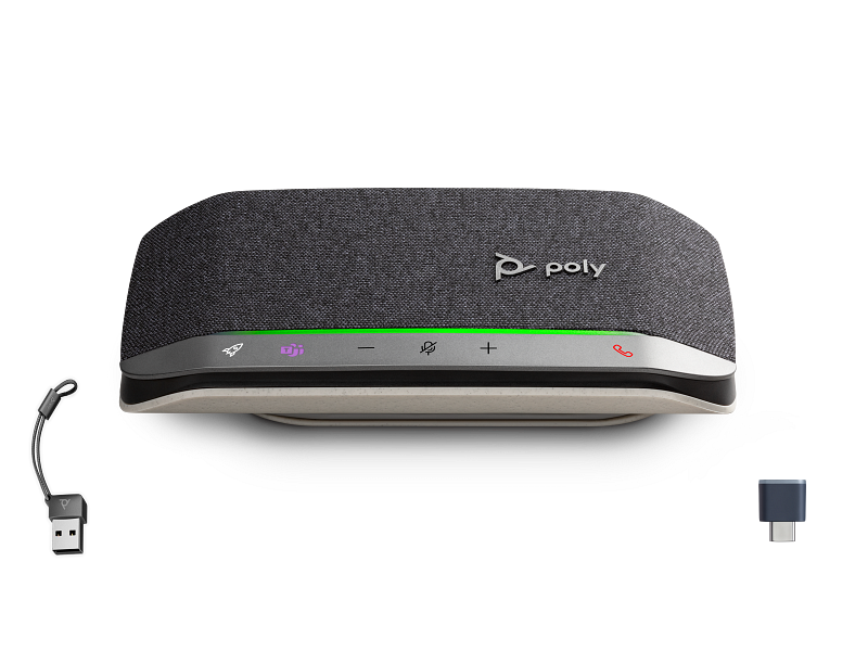 Poly Sync 20+M SPKPHN USB-C/A No localization, (Black), Warrant 2-year -B95VLAA 2 Poly Sync 20 M_USB-C to A adapter with BT700 USB-C_Speakerphone_Black_Product image_Transparent_Front