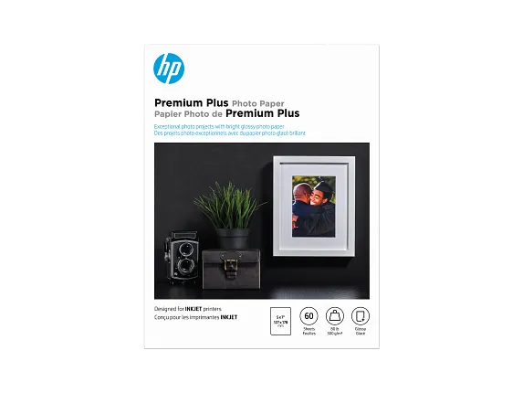 HP Premium Plus Photo Paper, Glossy, 80 lb, 5 x 7 in. (127 x 178 mm), 60 sheets CR669A