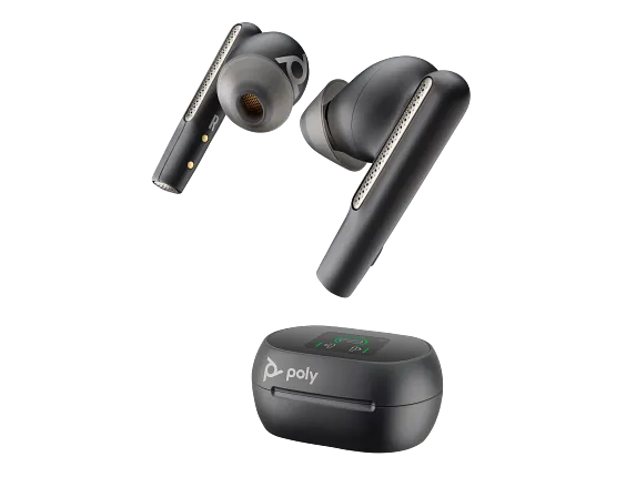Series 1 of 8 Audio, Poly Voyager Free 60+ UC Carbon Black Earbuds +BT700 USB-C Adapter +Touchscreen Charge Case