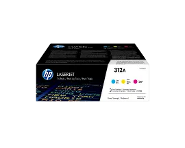 HP 312A 3-pack Cyan/Magenta/Yellow Original LaserJet Toner Cartridges, CF440AM