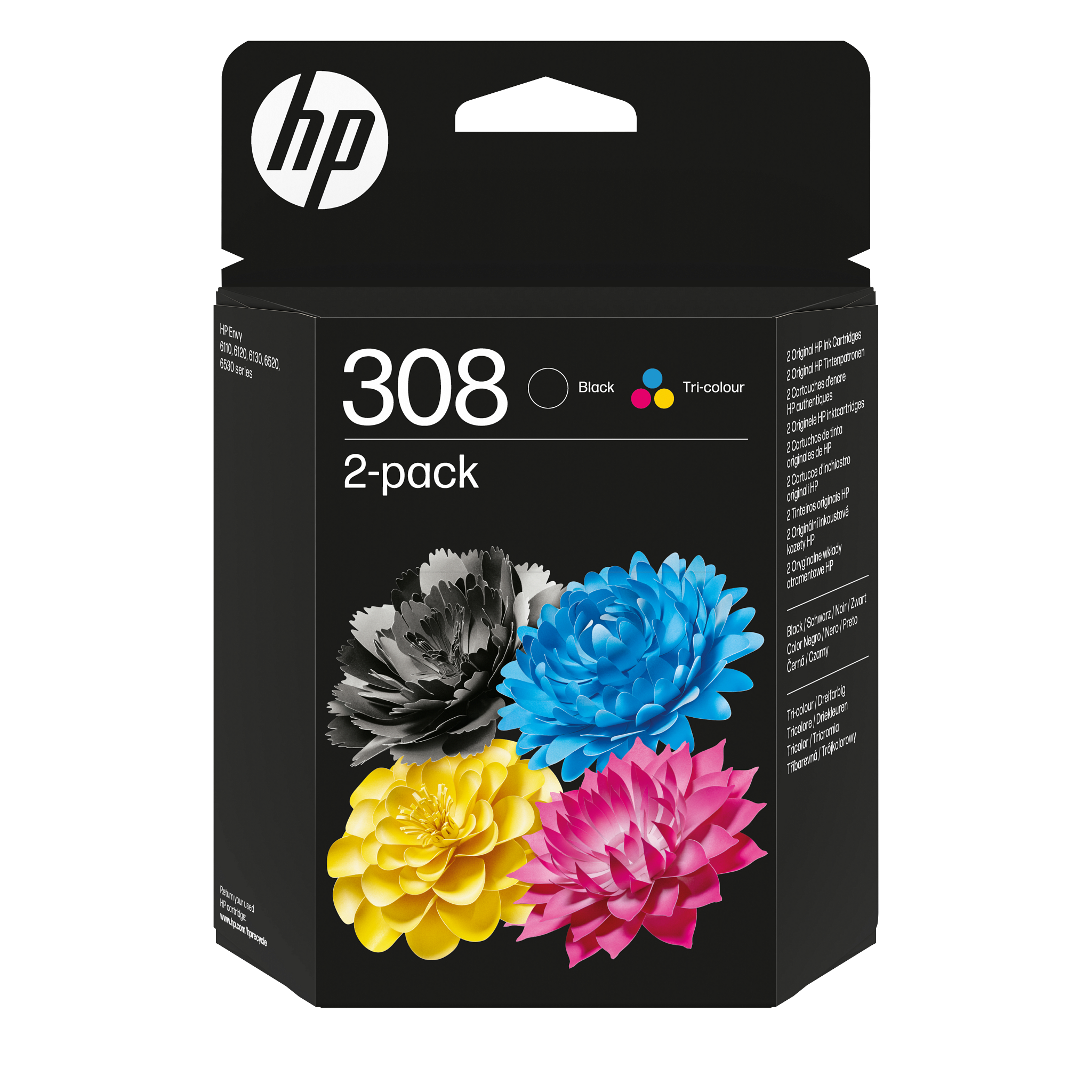 HP 308 Clr Blk Original Ink Crtg 2-Pk 6L6S6-80001 6L6S6UE