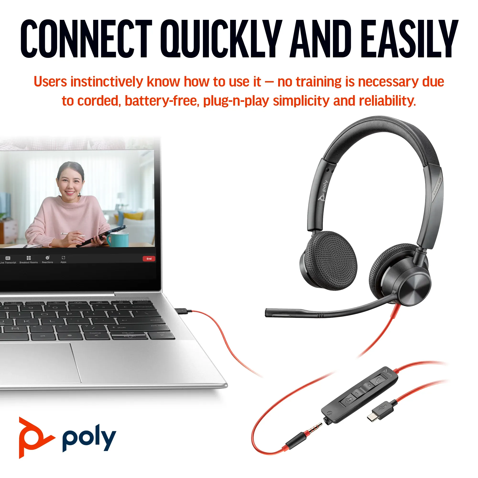 Poly Blackwire 3325 Stereo Headset - Thumbnail 4