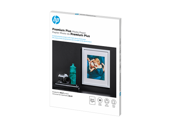 HP Premium Plus Photo Paper, Glossy, 80 lb, 8.5 x 11 in. (216 x 279 mm), 50 sheets CR664A - Left