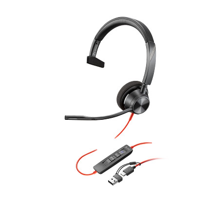 HP 8X216AA Poly Blackwire 3310 monaurális USB-C headset Microsoft Teams-tanúsítvánnyal + USB-C–USB-A-adapter