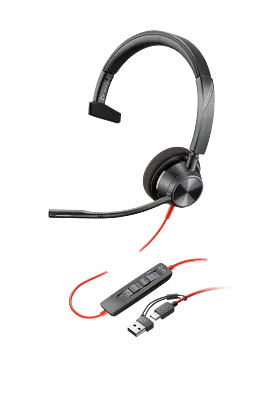 Poly Blackwire 3310 Monaural Microsoft Teams Certified USB-C Headset +USB-C/A Adapter