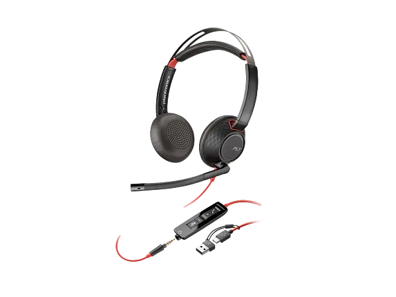 Audio, Poly Blackwire 5220 Stereo USB-C Headset +3.5mm Plug +USB-C/A Adapter