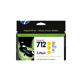 HP 712 Yellow DesignJet Ink Cartridge 3-Pack, 3ED79A