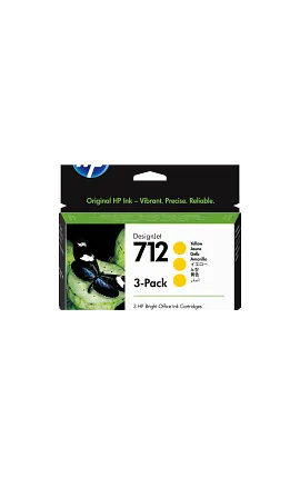 HP 712 Yellow DesignJet Ink Cartridge 3-Pack, 3ED79A