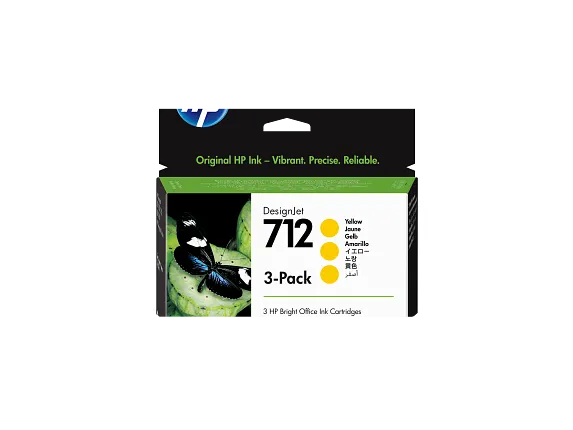 Ink Supplies, HP 712 Yellow DesignJet Ink Cartridge 3-Pack, 3ED79A