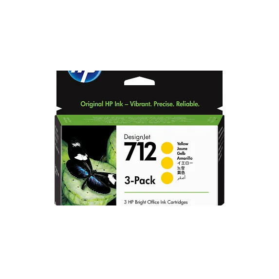 Ink Supplies, HP 712 Yellow DesignJet Ink Cartridge 3-Pack, 3ED79A