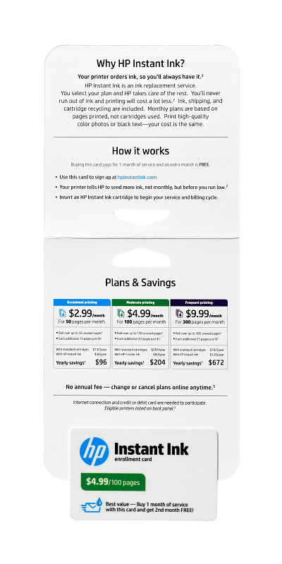 HP Instant Ink - 1st Month Enrolment Card - no POSA/GB - 100-page plan