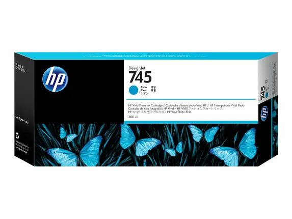 Ink Supplies, HP 745 300-ml DesignJet Cyan Ink Cartridge, F9K03A