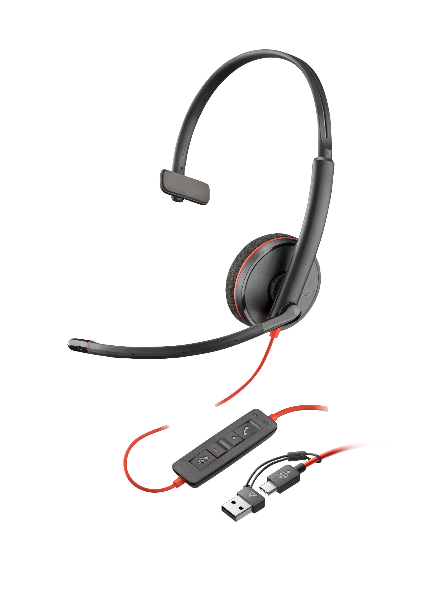 Poly Blackwire 3225 Stereo USB-C Headset +3.5mm Plug +USB-C/A Adapter