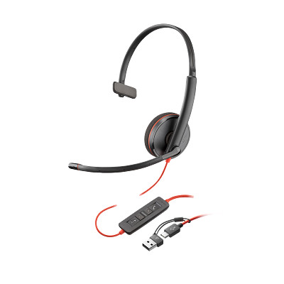 Poly Blackwire 3225 Stereo USB-C Headset +3.5mm Plug +USB-C/A Adapter