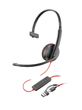 Poly Blackwire 3225 Stereo USB-C Headset +3.5mm Plug +USB-C/A Adapter