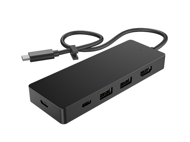 HP USB-C Travel Hub G3 BlackC CoreSet TopLeft WhiteBG