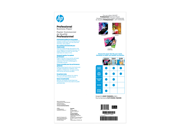 HP Professional Business Paper, Glossy, 48 lb, 11 x 17 in. (279 x 432 mm), 150 sheets CG932A - Rear