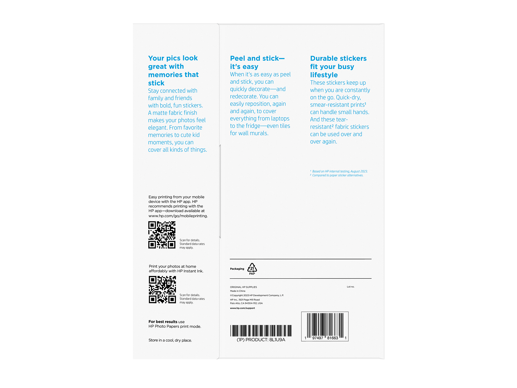 HP Picture Stickers 8.5 x 11 in. (216 x 279 mm) 25 sheets - Afbeelding 3 van 4