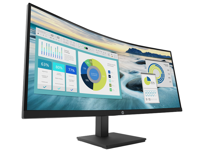 HP P34hc G4 WQHD USB-C Curved Monitor Right Facing
