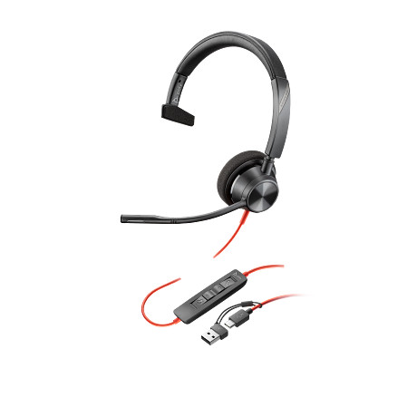HP 8X215AA Poly Blackwire 3310 monaurális USB-C headset + USB-C–USB-A-adapter