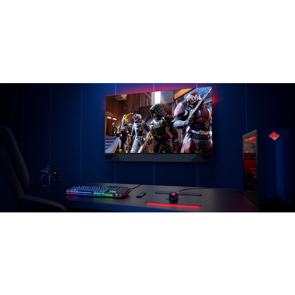 19C1 - OMEN X Emperium 65 G-Sync HDR Display, OMEN Obelisk Desktop, OMEN by HP Gaming Flagship Keyboard, HP Outpost Mousepad, HP Photon Wireless Mouse Gaming setup