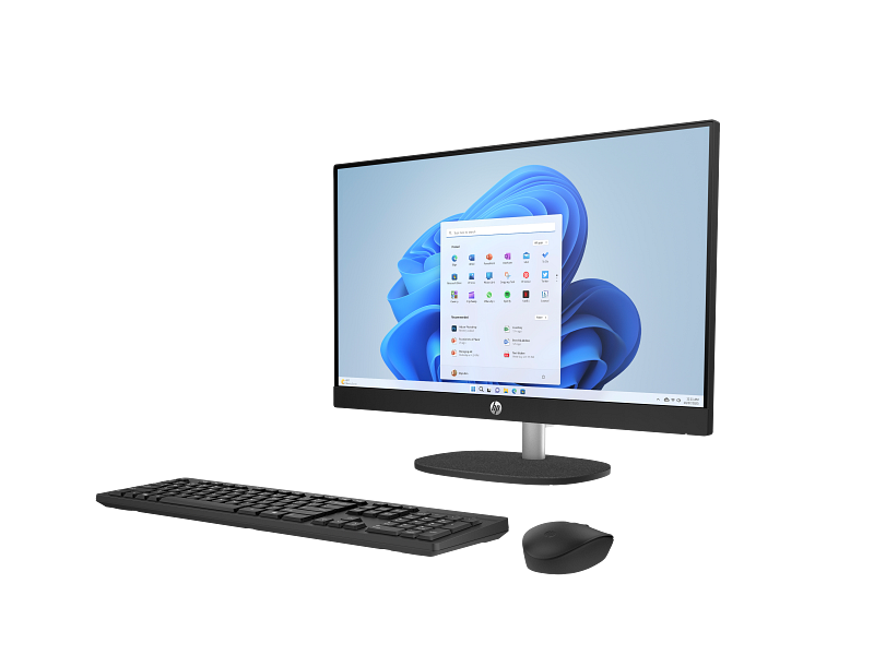 23C1-INTEL OPP HP 24 inch All-in-One Desktop PC JetBlack T NT HAS CaptainCrunchWireless Win11 CoreSet FrontLeft WhiteBG